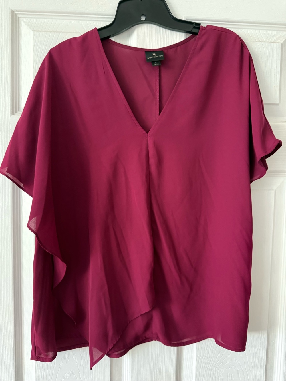 Worthington Deep Pink Wine V-Neck Flutter Sleeve Blouse